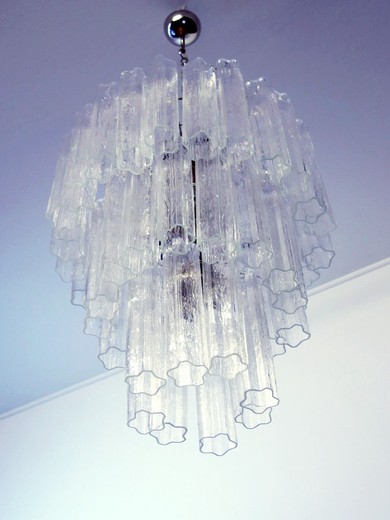 Large three-Tier Venini Murano Glass Tube Chandelier