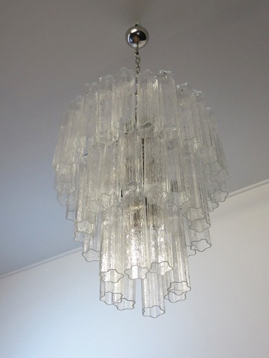 Large three-Tier Venini Murano Glass Tube Chandelier