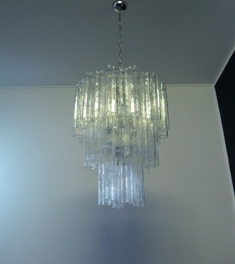 Large three-Tier Venini Murano Glass Tube Chandelier