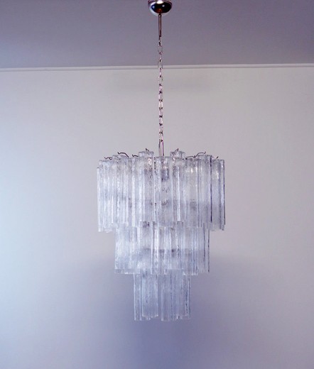 Large three-Tier Venini Murano Glass Tube Chandelier