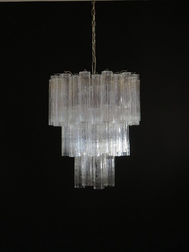 Large three-Tier Venini Murano Glass Tube Chandelier