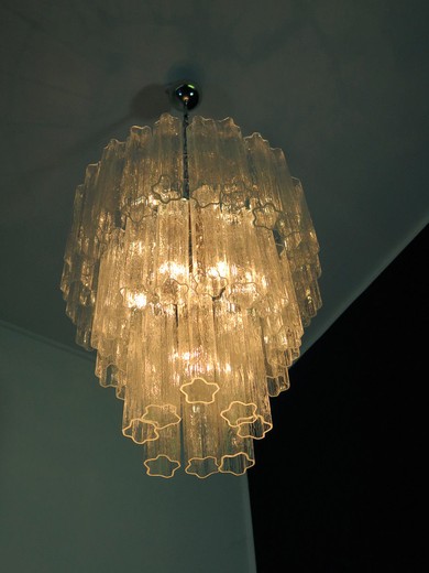 Large three-Tier Venini Murano Glass Tube Chandelier