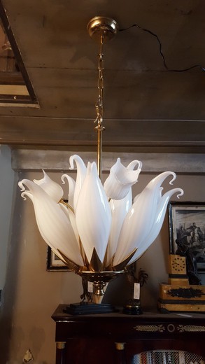 Vintage chandelier of the designer Franco Luce. It is made of Murano glass. Italy, Venice, the 1970s.
