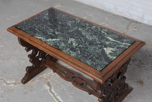 старинный стол в стиле Ренессанс из дуба с мрамором купить в Москве