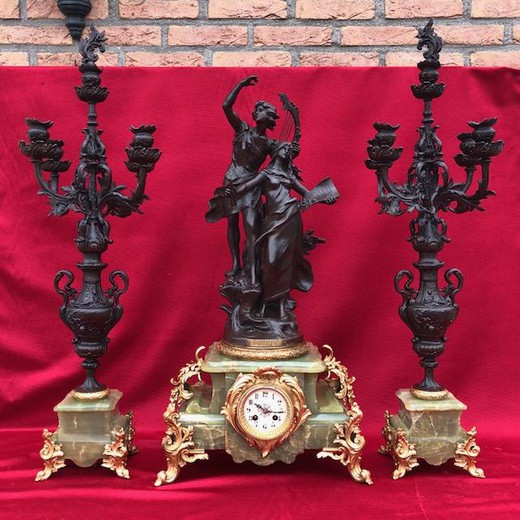 Antique Fireplace Clock Set