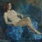 Antique painting of a nude on the blue fabric