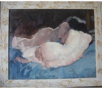 Antique painting "Naked woman in front of a mirror"