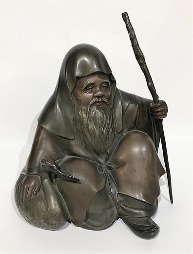 Антикварная скульптура «Дзюродзин с журавлем»