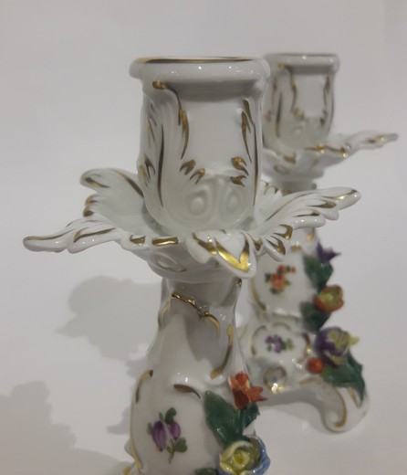 Pair antique porcelain candle holders