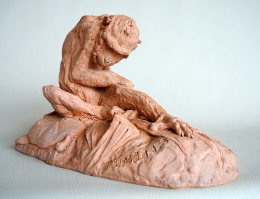 Antique sculpture "Monkey". It is made of terracotta. The work of the famous French sculptor - Emmanuel Fremie. France, XIX century.