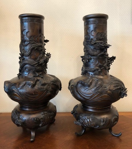 антикварные парные вазы в азиатском стиле, старинные китайские вазы, вазы в азиатском стиле, купить старинные вазы в азиатском стиле, купить антикварные вазы