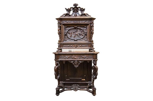 Antique cabinet in the Renaissance style. Performed in the Renaissance style. Europe, the 1880s.