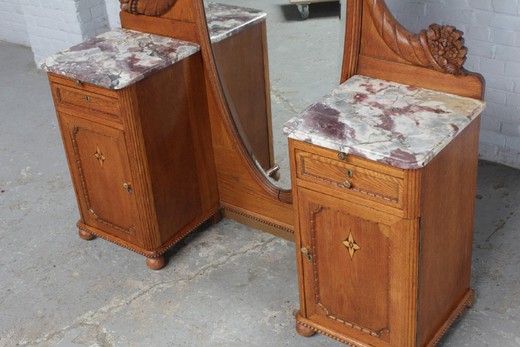 shop of antique furniture items of decor and interior in the style of Louis XVI of oak with marble in Moscow