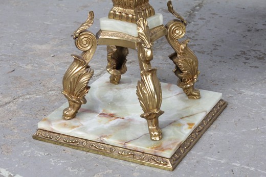 Antique chess table in the style of Louis XV. It is made of onyx and gilded bronze. Italy, 1950's.