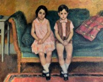 Antique painting "Children on the sofa"