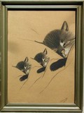 Antique painting "Sleeping cat with kittens"