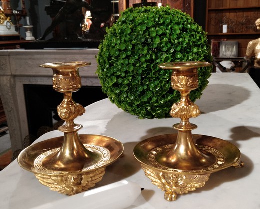 Antique pair Empire style candleholders