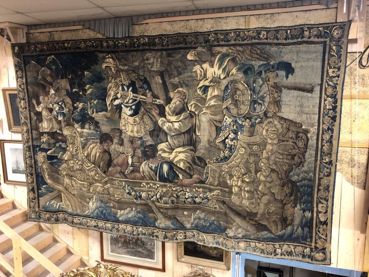 Antique rare Aubusson tapestry of the XVIIth C.
