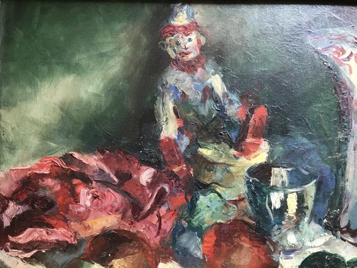 Antique painting Still life with a toy