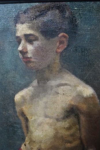 Antique painting of a sitter boy