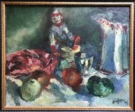 Antique painting Still life with a toy