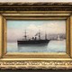 Antique painting the passenger ship leaving the port of Marseille