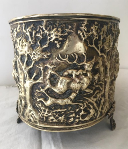 Antique hunting brass planter