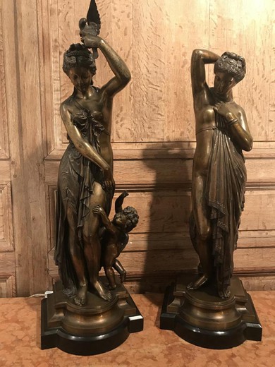 антикварные парные скульптуры венеры и фрины из бронзы и мрамора Жана Жака Прадье и Жана Булио купить в Москве