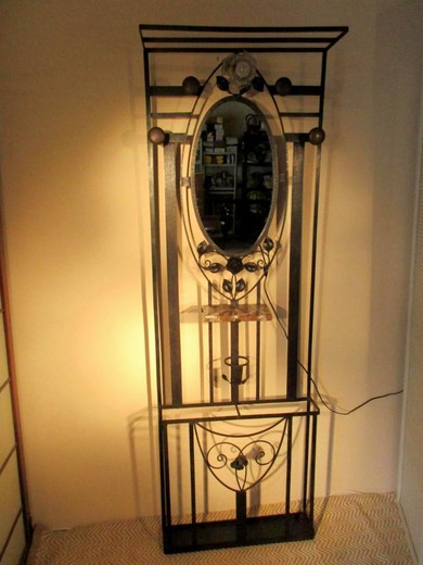 старинная вешалка с зеркалом из кованого железа в стиле арт-деко купить в Москве