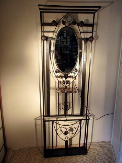 антикварная вешалка с зеркалом из кованого железа в стиле арт-деко купить в Москве