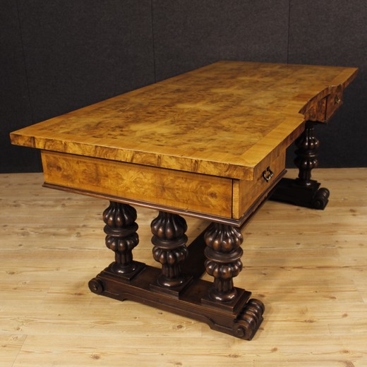 Antique desk in Tudor style. Made of walnut and mahogany. France, the 20th century.