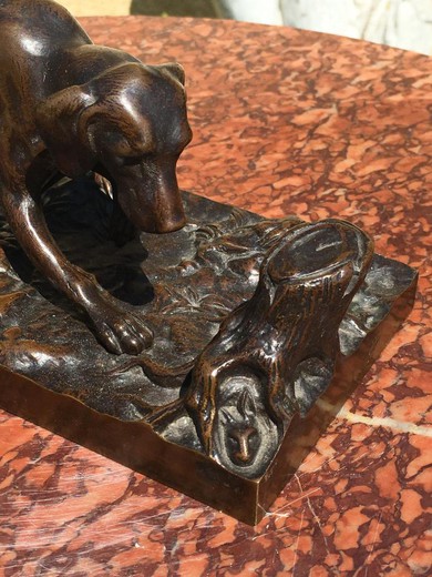 старинная скульптура собака на охоте из бронзы Антуан-Луи Бари купить в Москве