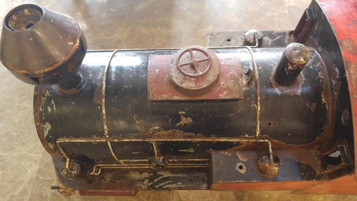 Large antique model of the locomotive. It is made of metal. France, the 20th century.