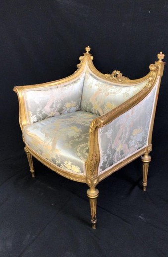 Золотое антикварное кресло, Кресло в стиле Людовика 16, Небольшое старинное кресло, Антикварное кресло