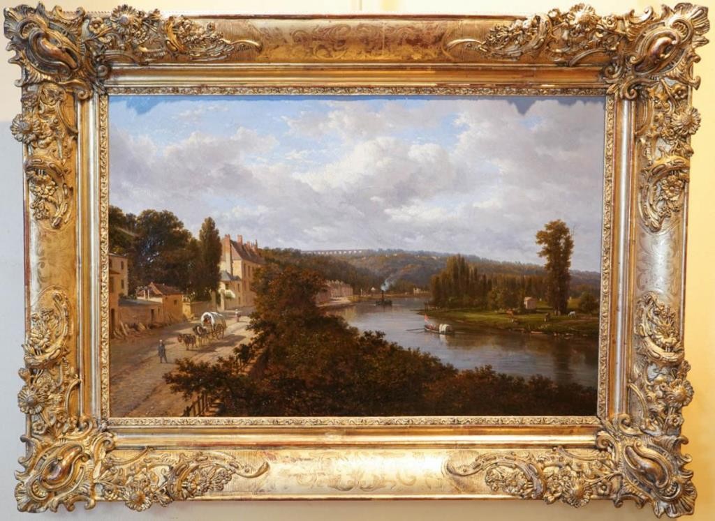 Antique painting "Senna in Louvecennen"