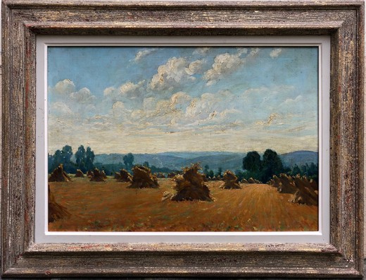 Antique painting "The harvest time of the meadows"