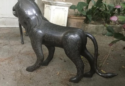 Rare pair of Persian lions sculptures