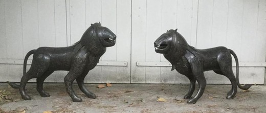 Rare pair of Persian lions sculptures