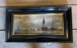 Antique painting Harbour scene