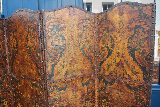 Antique Spanish Cordova leather room divider