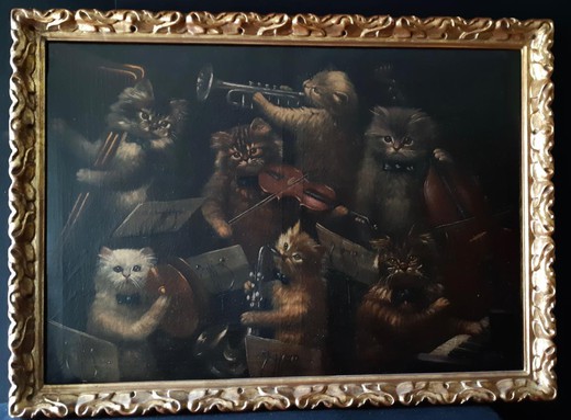 Антикварная картина «Кошачий оркестр»