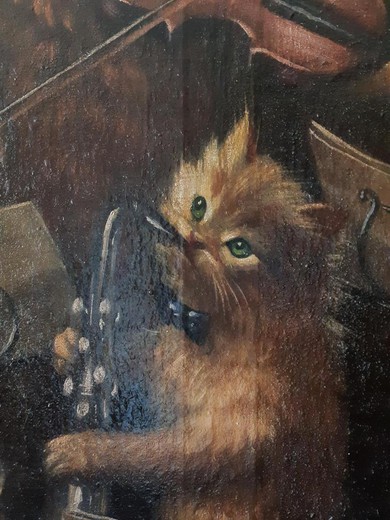 Antique painting "Feline ensemble"