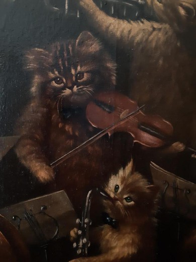 Антикварная картина «Кошачий оркестр»