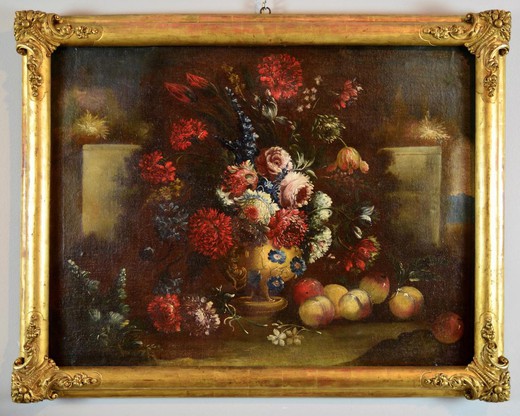 Still Life Of Flowers And Peaches
