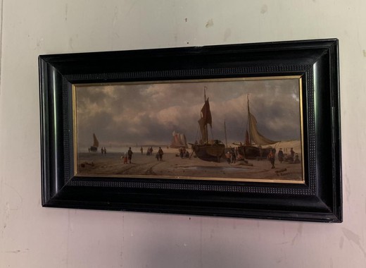 Antique painting Harbour scene