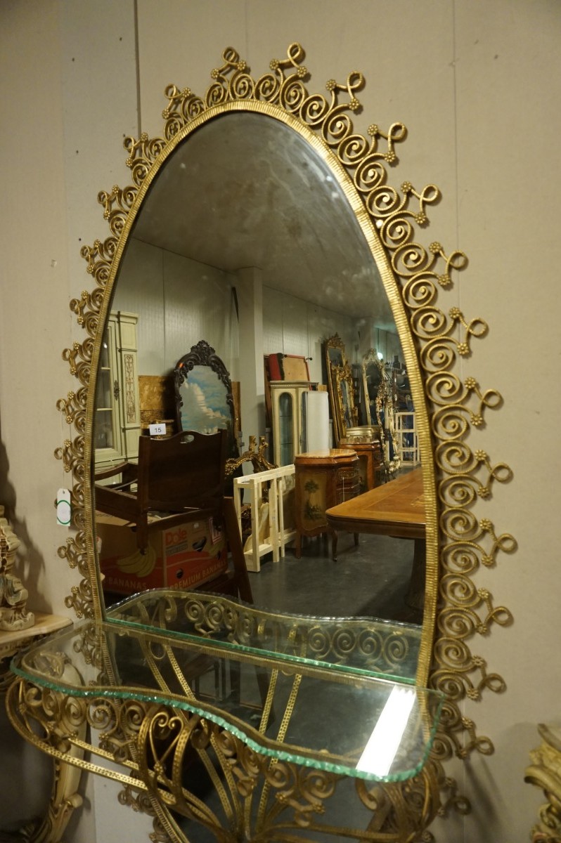 Antique mirror with console