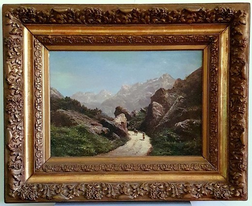 Антикварная картина «Горный пейзаж»