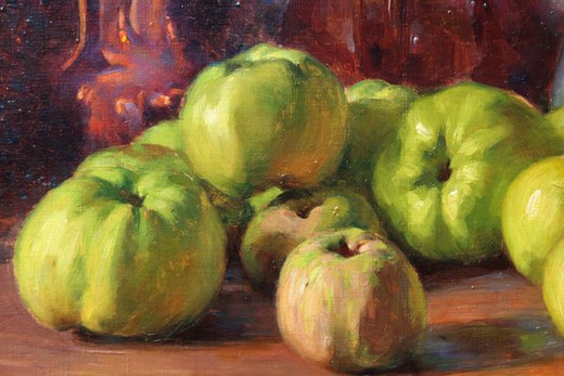 Антикварная картина "Натюрморт с зелёными яблоками"