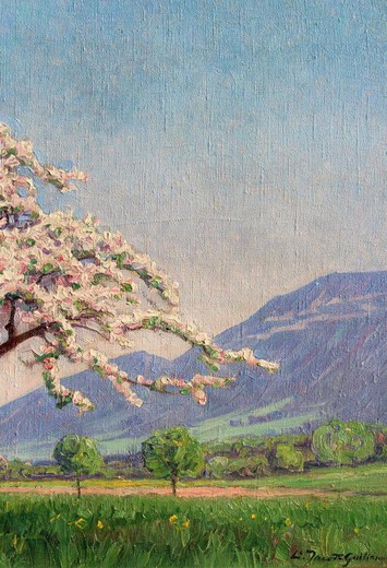 Антикварная картина "Яблони в цвету"