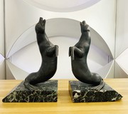 Antique pair bookends of fur seals